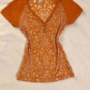 Y2K PRANA sheer Orange Patterned Women's Top